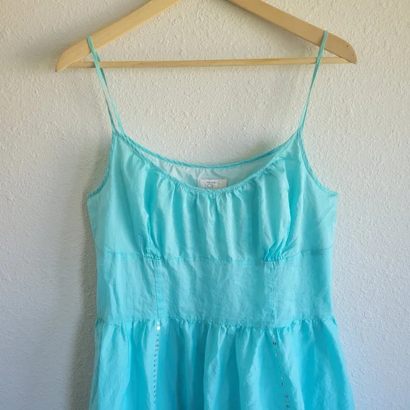 Ann Taylor Loft Sundress Layered Blue Cotton Sequin Embroidered Dress Size 14 - Picture 2 of 5